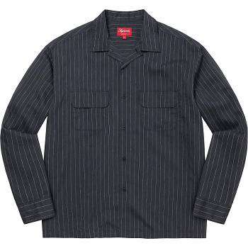 Camisas Supreme Pinstripe Linen Azul Marino | Supreme 257AP